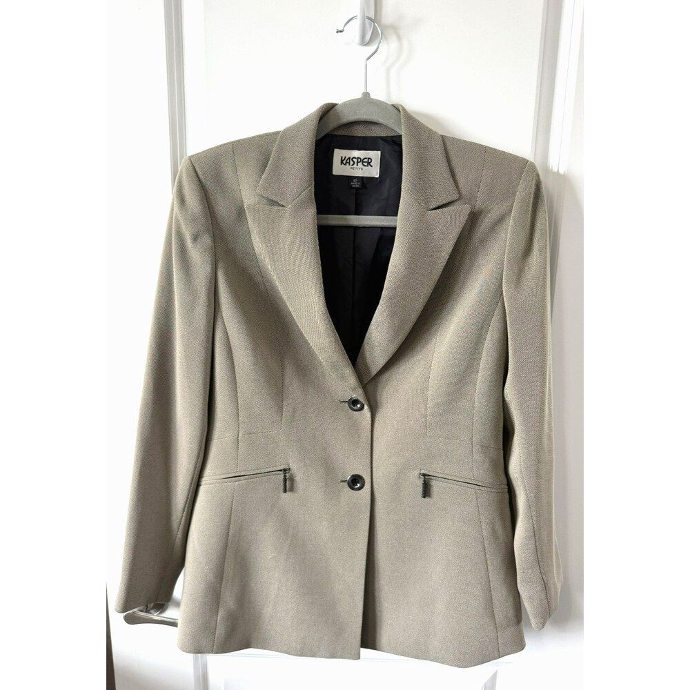 KASPER Women's Heather Cream Black Polyester Blend Jacket Career 6P zipper